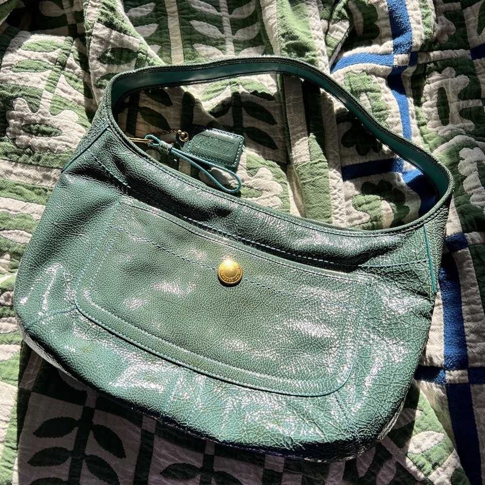 VTG 2007 Coach Ergo Legacy 11623 Teal Patent Leather Hobo Shoulder Bag